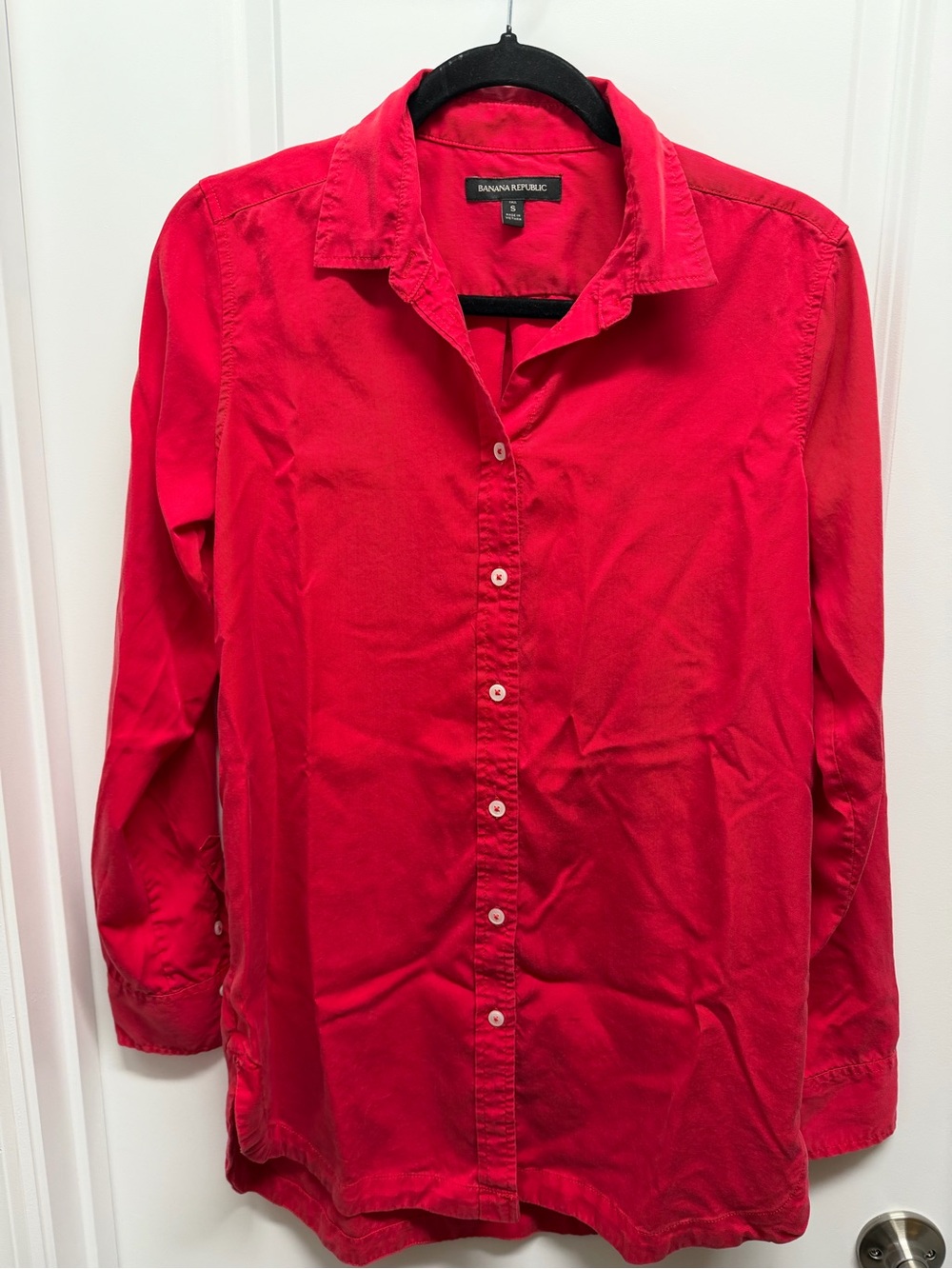 Banana Republic Bright Red Casual Button-Down Shirt TALL SMALL
